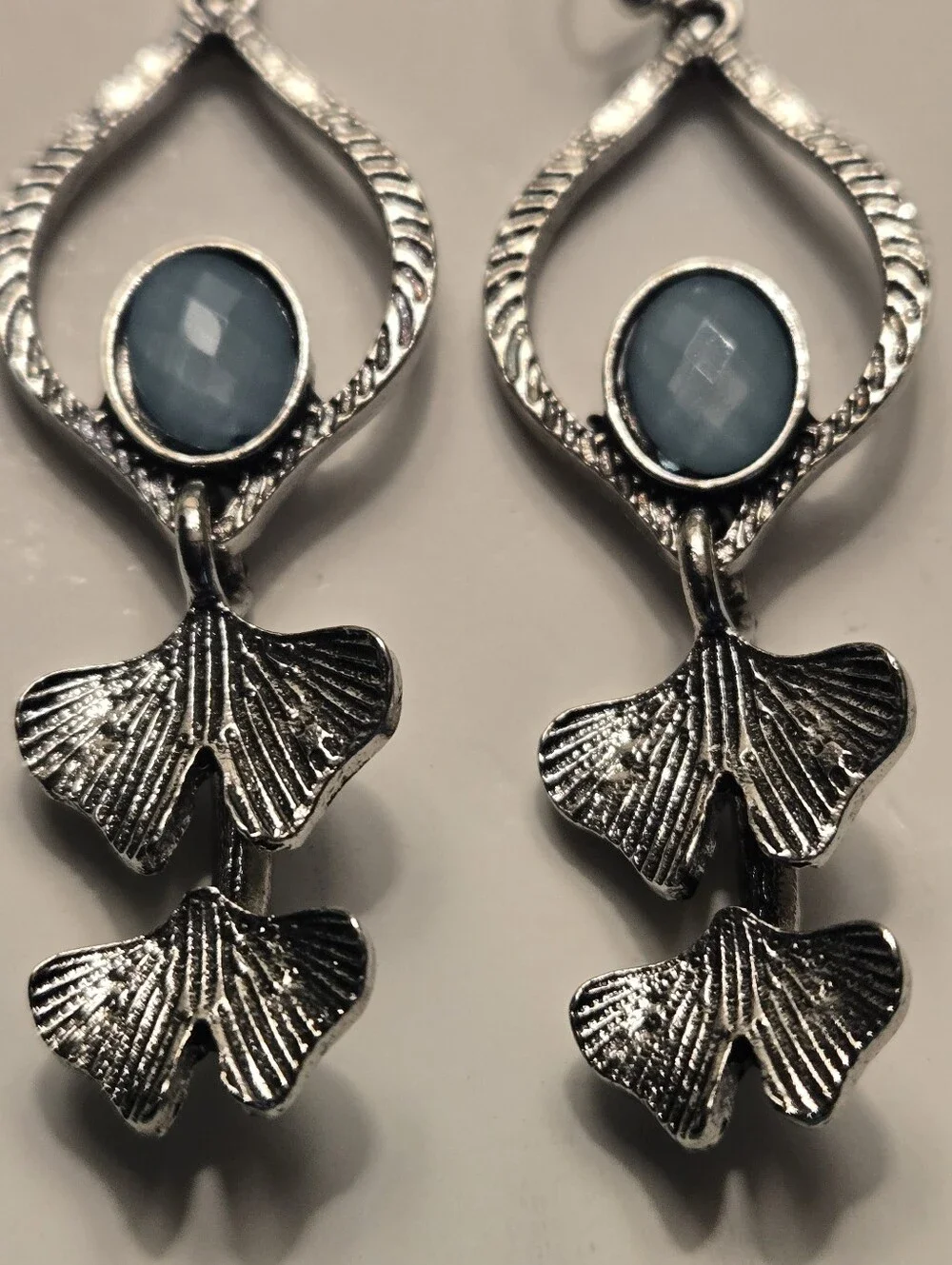 Water Drop Ginkgo Leaf Alloy Long Pendant Earrings Resin Gemstone